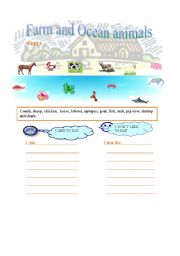 English worksheet: FARM AND OCEAN ANIMALS