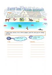 English Worksheet: FARM AND OCEAN ANIMALS