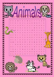 English Worksheet: Animals - word search