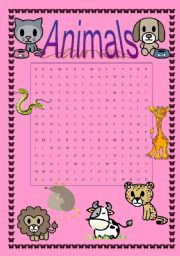 English Worksheet: Animals - word search