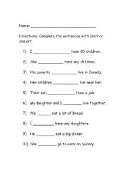 English Worksheet: Statements with do/don�t