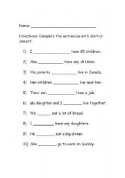 English Worksheet: Statements with do/dont