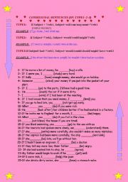 English Worksheet: CONDITIONAL SENTENCES (Type 1- 2-3)