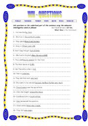 English Worksheet: WH - QUESTIONS