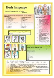 English Worksheet: Body language 