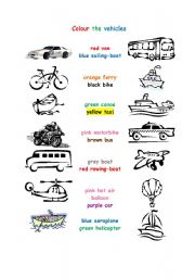 Colour the vehicles