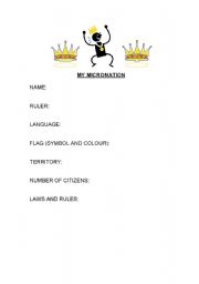 English worksheet: Design Your Own Micronation