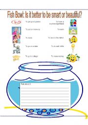 English Worksheet: Fish Bowl: Is it better to be smart or beautiful?