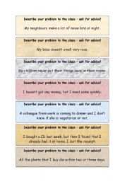 English Worksheet: Problems for advice - activity cards (2 pages)