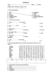 English Worksheet: personal information