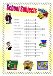 English Worksheet: school subjects