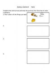 English worksheet: writing instructions - making a sandwich