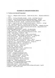 English Worksheet: DEGREES OF COMPARISON EXERCISES 