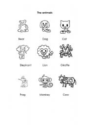 English worksheet: animals