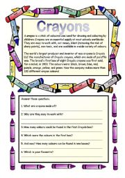 English Worksheet: Crayons - reading comprehension