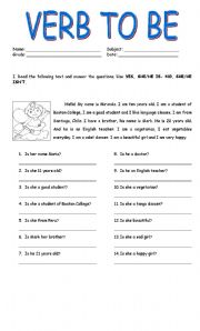 English Worksheet: to be