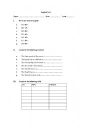 English worksheet: test 5 and 6 grade