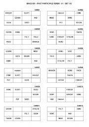 English Worksheet: BINGO 03 - PAST PARTICPLE VERBS - CHART - CARDS - 01.doc