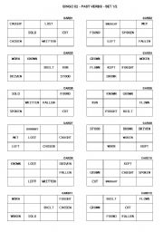 English Worksheet: BINGO 04 - PAST PARTICPLE VERBS - CHART - CARDS - 02.doc