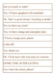 English Worksheet: Unscrambling restaurant conversations