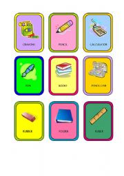 English Worksheet: School Things - Flashcards (2 PAGES) 