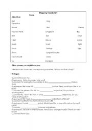 English worksheet: Shopping vocab and exercise