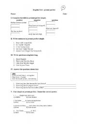 English worksheet: Present perfect test