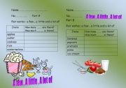 English worksheet: A few , a lot of , a little