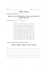 English worksheet: animal puzzle