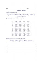 English Worksheet: animal puzzle