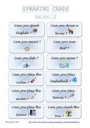 English Worksheet: SPEAKING CARDS  - Can you...? (part  1)