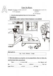 English Worksheet: Room Match A - Preposition Practice