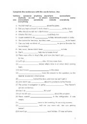 English Worksheet: Some any compounds