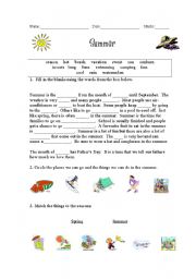 English Worksheet: Summer Cloze