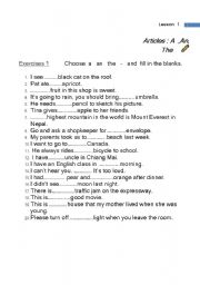 English worksheet: a, an