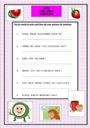English worksheet: Food --- word order questions