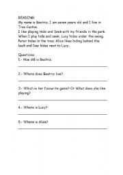 English Worksheet: Reading comprehension