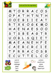 English Worksheet: Vegetable Wordsearch