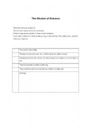English Worksheet: The Wisdom of Solomon