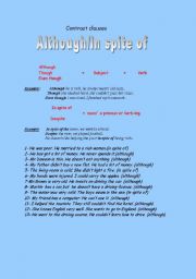 English Worksheet: Although/Though/Inspite of