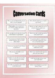 English Worksheet: Conversation Cards - Friends