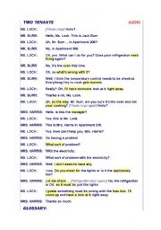 English Worksheet: TWO TENANTS TRANSCRIPTION