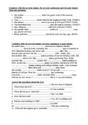 English Worksheet: present simple, present continuous and past simple