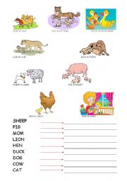 English Worksheet: mom animals and baby animals