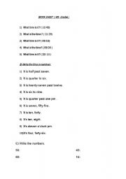 English worksheet: Telling the time / Months/ ordinal numbers
