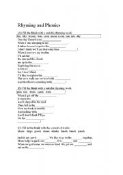 English Worksheet: Rhyming and Phonics