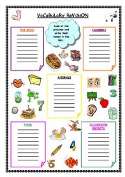 English Worksheet: Elementary Vocabulary Revision