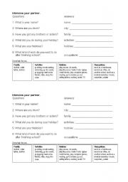 English worksheet: Interview your partner