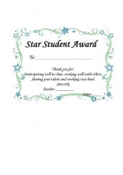 English Worksheet: STAR STUDENT AWARD 2