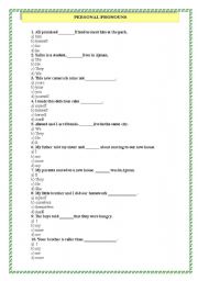 English worksheet: personal pronouns quiz